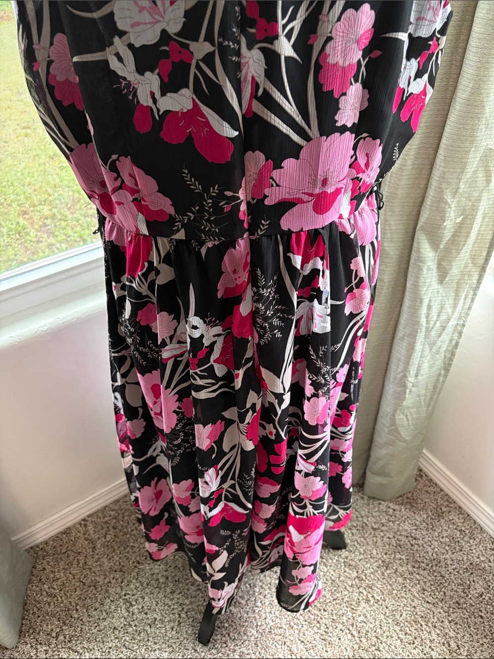 Studio I Black Midi Dress with Pink Floral Print - Picture 6 of 10